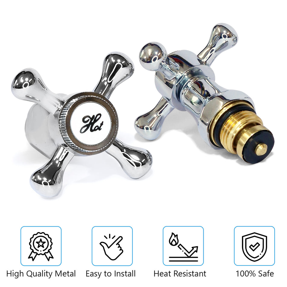 HOT & Cold Victorian Style Cross Head TAP TOP Covers Chrome Plated 1/2"