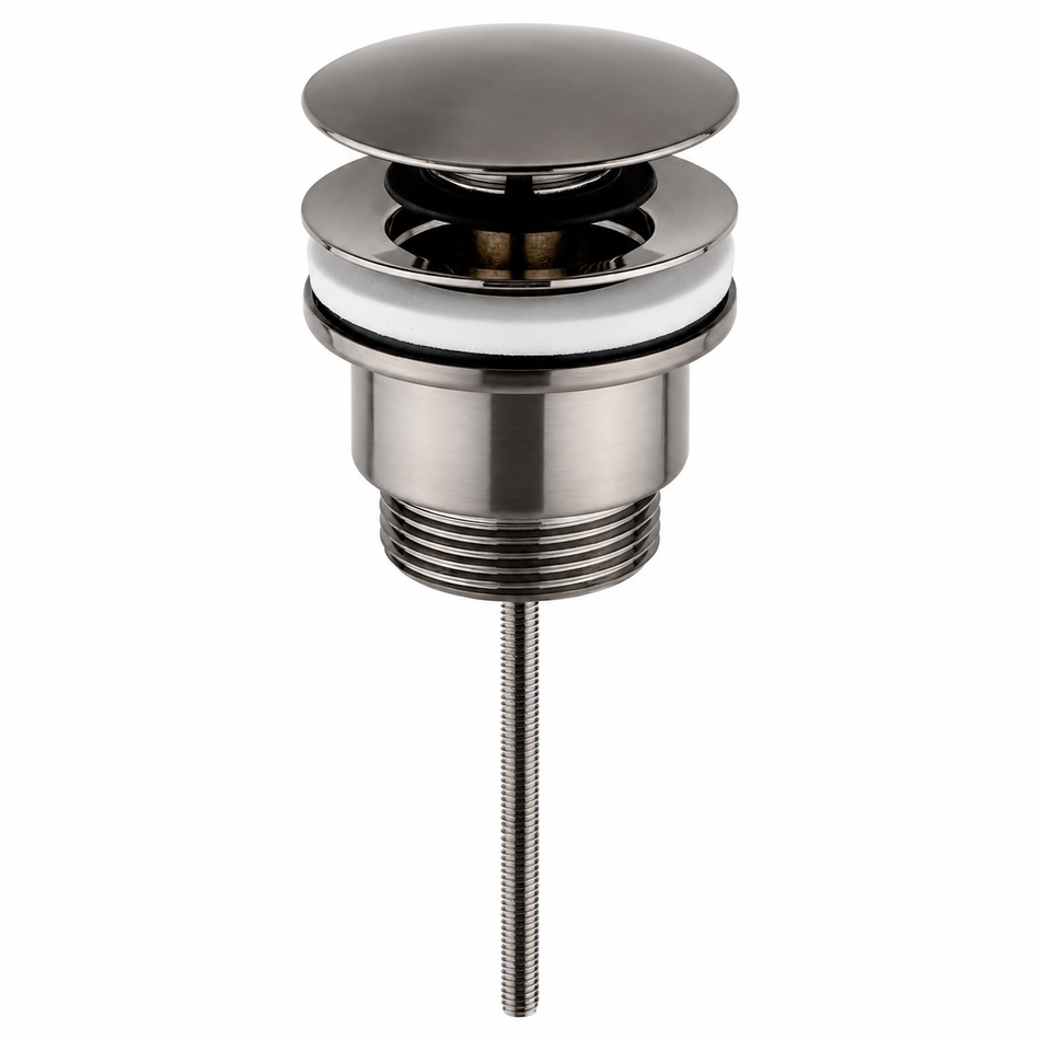 Polished nickel push-button basin waste pop-up drain with threaded stem