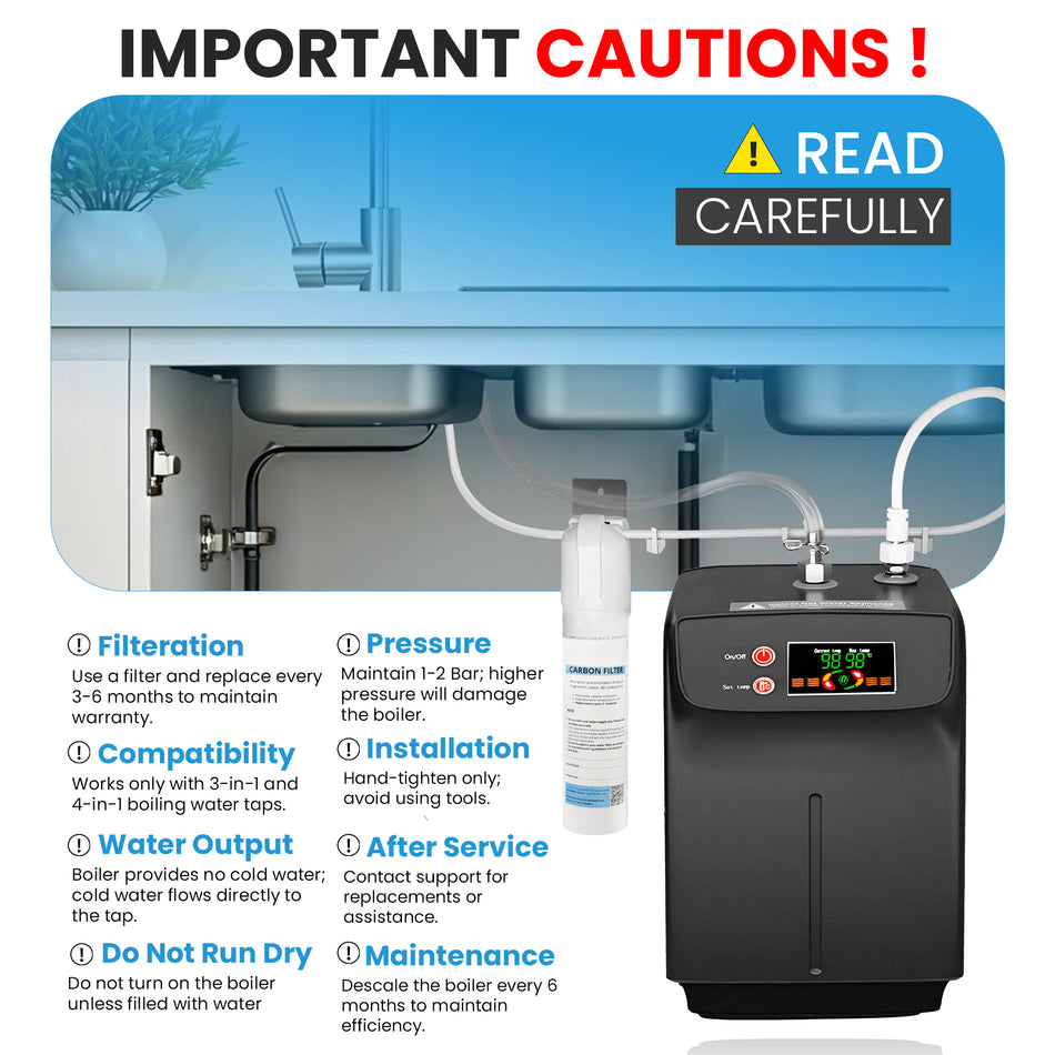 4 in 1 Boiling Water Tap, 2.4L Boiler Unit & Carbon Water Filter - Instant Hot Water Tap Brushed Steel