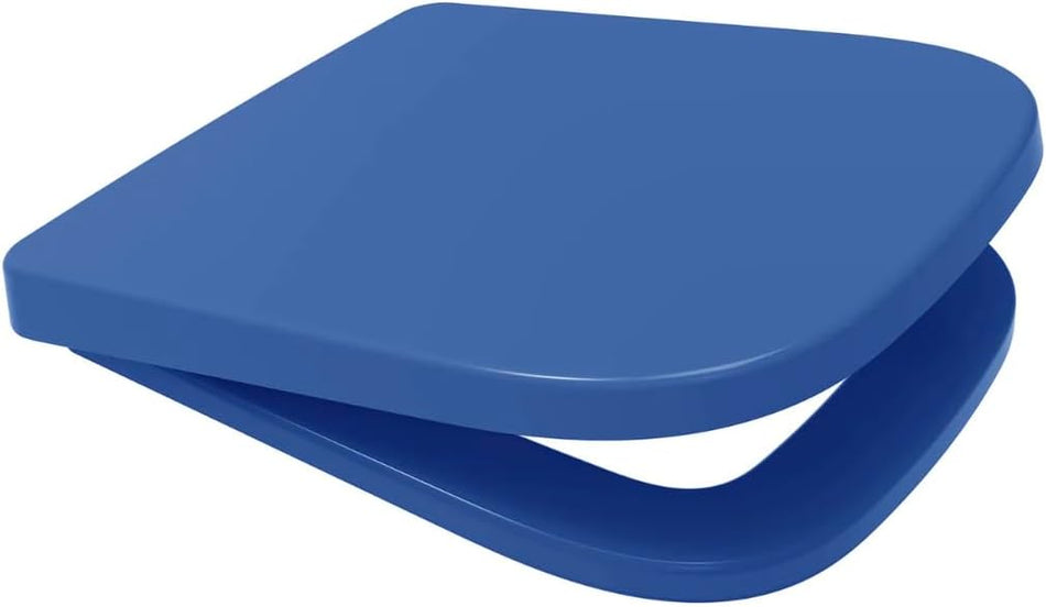 Euroshowers 87374 V20 ONE Square Shaped Soft Close Toilet Seat, Blue, 356mm x 434mm, Top & Bottom Fix
