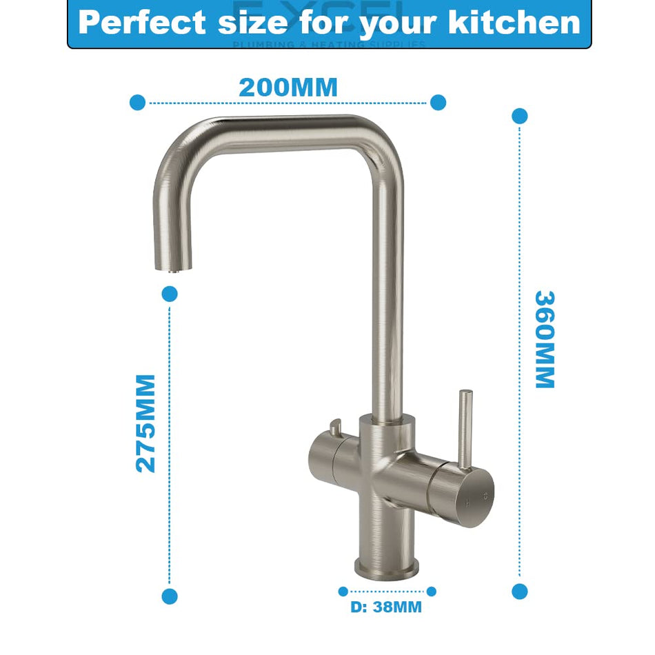 Boiling Water Tap, 2.4L Boiler Unit & Carbon Water Filter - 3 in 1 Instant Hot Water Tap (Brushed Steel)