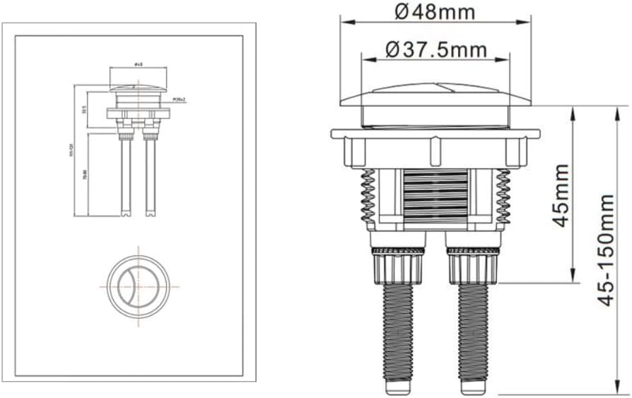 Toilet Flush Button Matt Black – 38mm Cistern Hole, Adjustable Spindles Up to 125mm, Top or Front Mount, Smooth Action, ABS Button with Secure Back Nut for Close Coupled WC