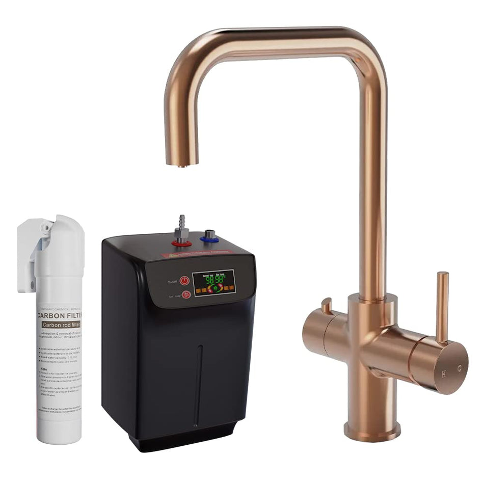 Boiling Water Tap, 2.4L Boiler Unit & Carbon Water Filter - 3 in 1 Instant Hot Water Tap (Brushed Copper)