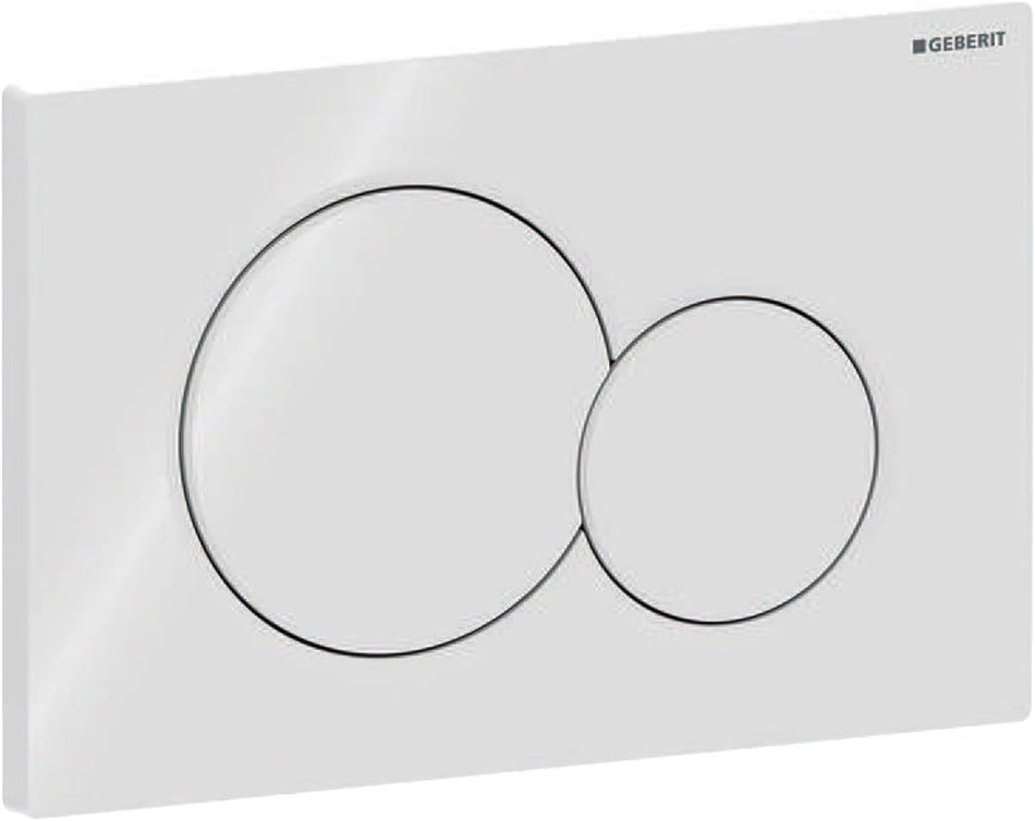 Wall-mounted dual flush actuation plate, white, with two round push buttons
