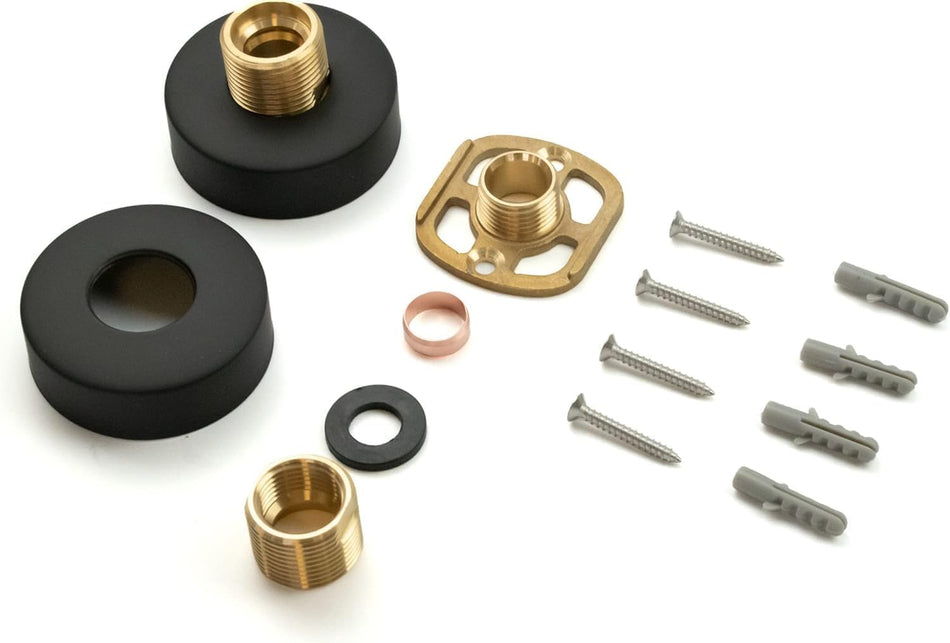 Matt Black Round Shower Mounting Kit – Bar Valve Fixing Kit Brackets with 3/4” BSP Connections