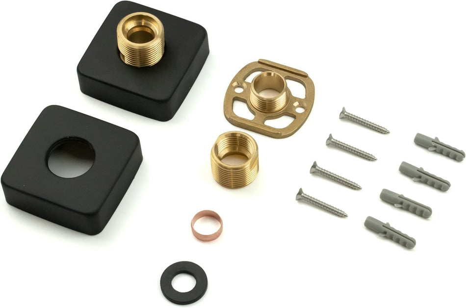 Matt Black Square Shower Mounting Kit – Bar Valve Fixing kit Brackets with 3/4” BSP Connections
