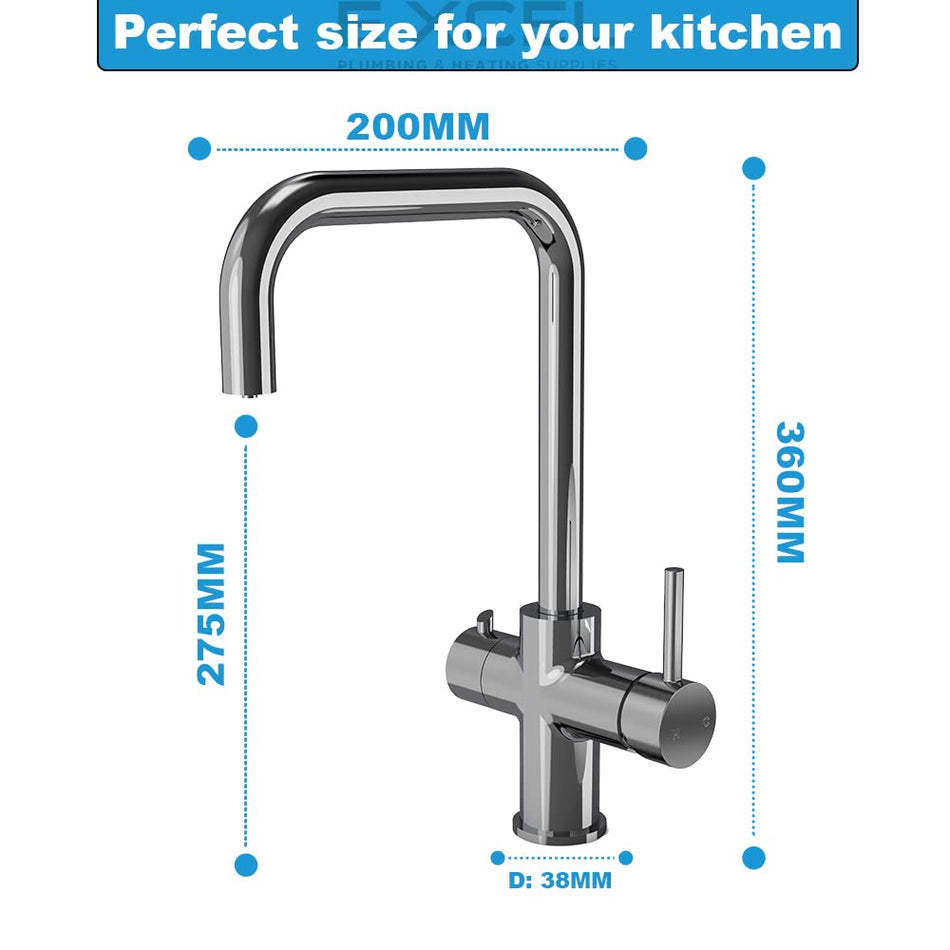 4 in 1 Boiling Water Tap, 2.4L Boiler Unit & Carbon Water Filter - Instant Hot Water (Chrome)