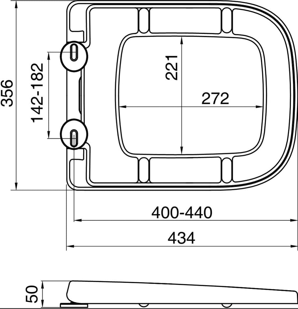 Euroshowers 87370 V20 ONE Soft Close Toilet Seat – White Rounded Square, 356 x 434mm, Top & Bottom Fix, Quick Release, Durable Duroplast