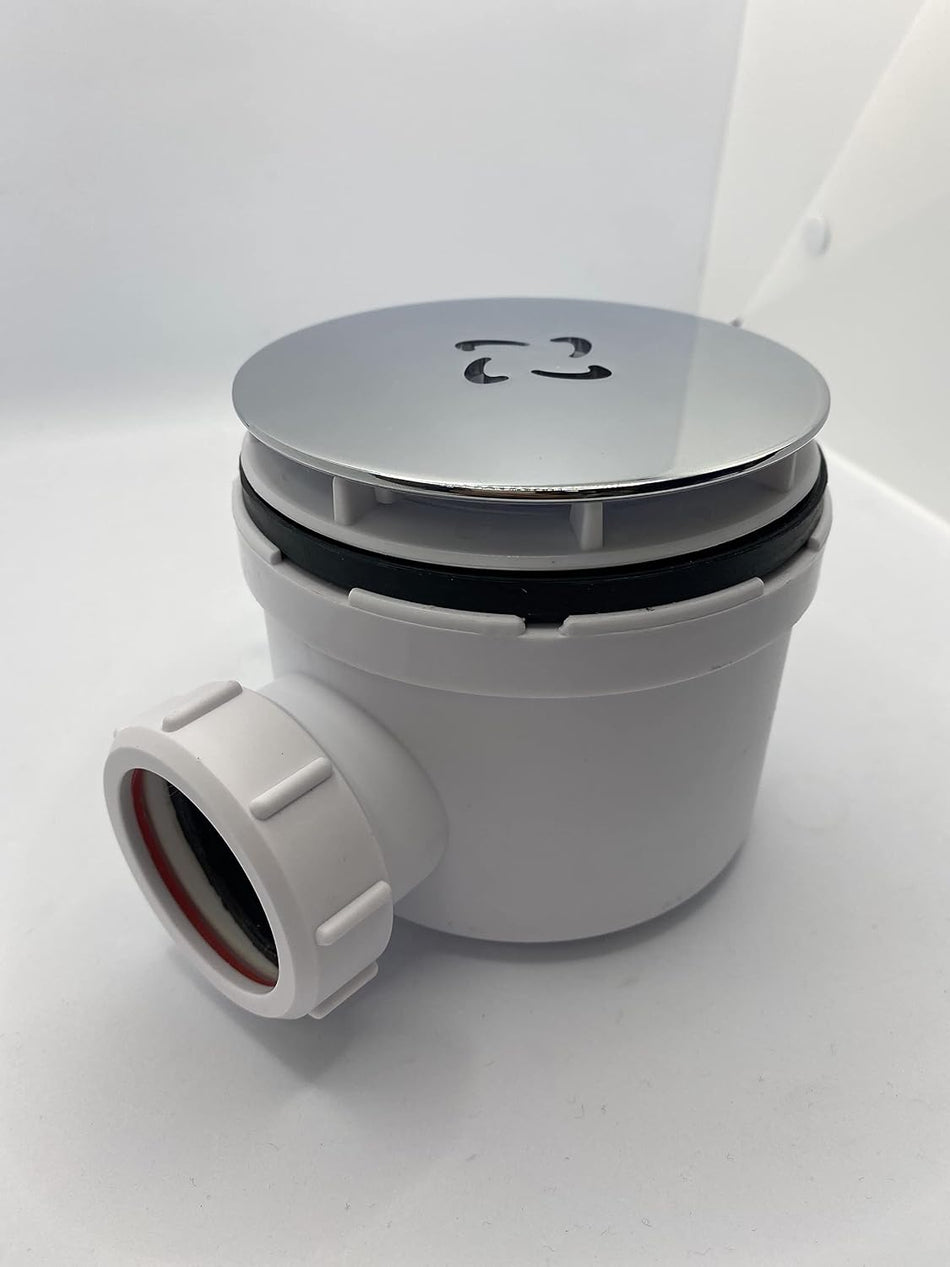 Round matt black waste cover lid on waste valve with side connector