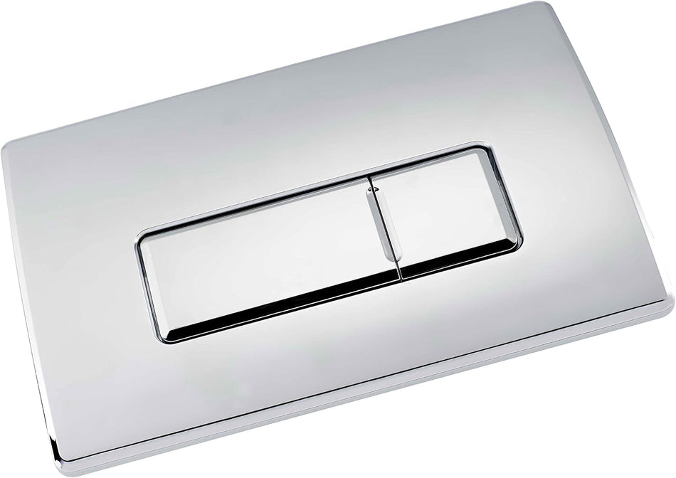 Chrome rectangular dual flush toilet plate with two inset push buttons