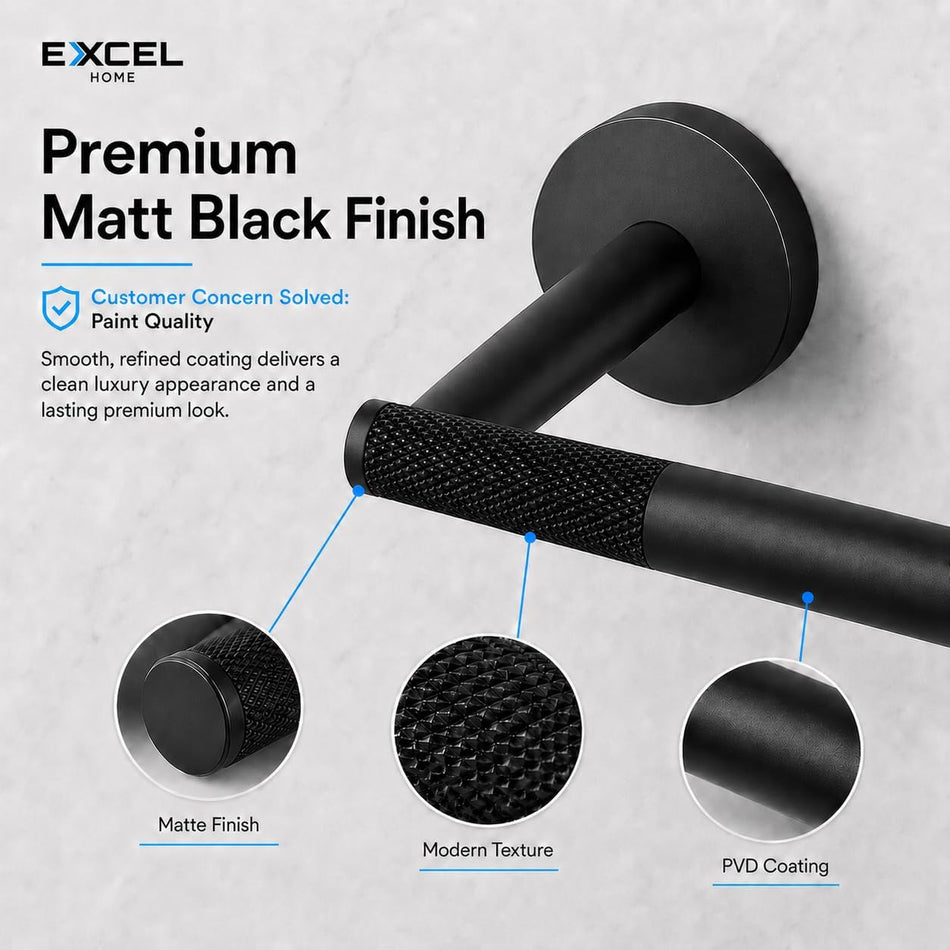 EXCEL HOME Matt Black Toilet Roll Holder, Heavy Duty Brass Material | Wall toilet paper holder, compact size, Brass material, Black matt finish, stable fit for guest toilet and powder room