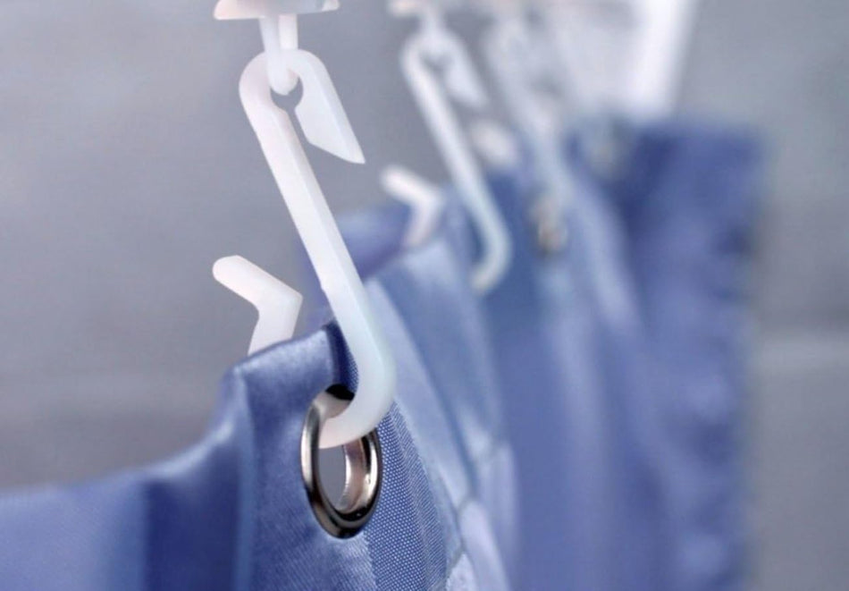 Shower curtain hook with metal eyelet and plastic glider