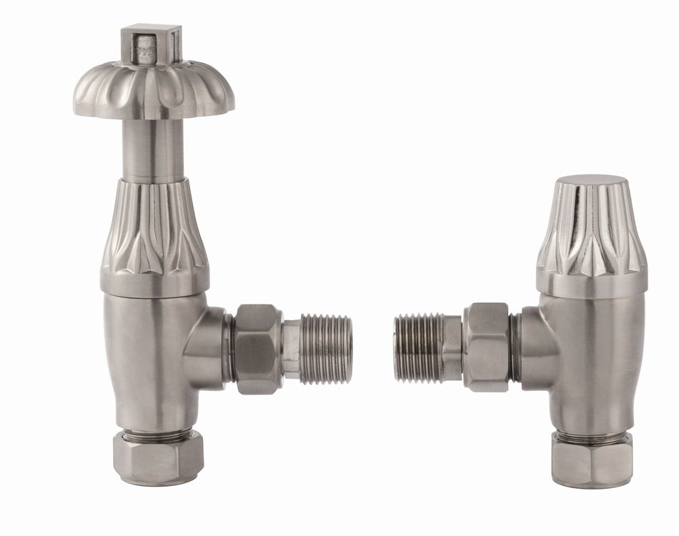 Thermostatic Radiator Valves – Traditional Design 1/2" x 15mm Metal Head | Westminster Satin Nickel