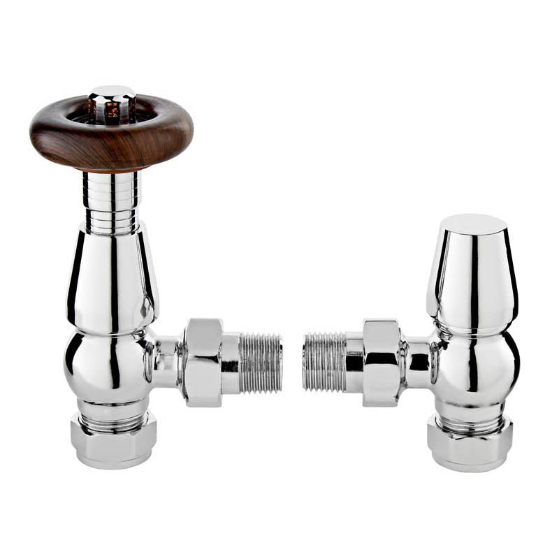 Traditional Radiator Valves Chrome - Thermostatic TRVs 1/2" x 15mm Metal Head Chrome