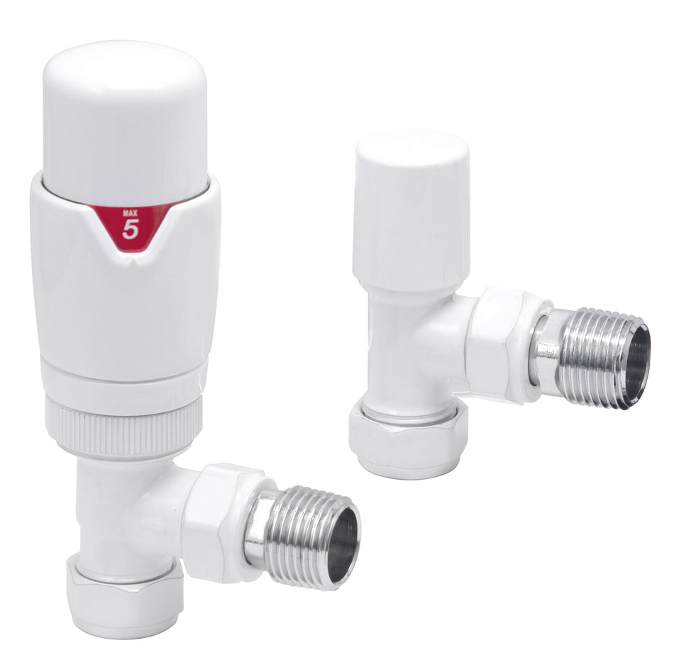 Thermostatic Radiator Valves - Modern Design - Angled White