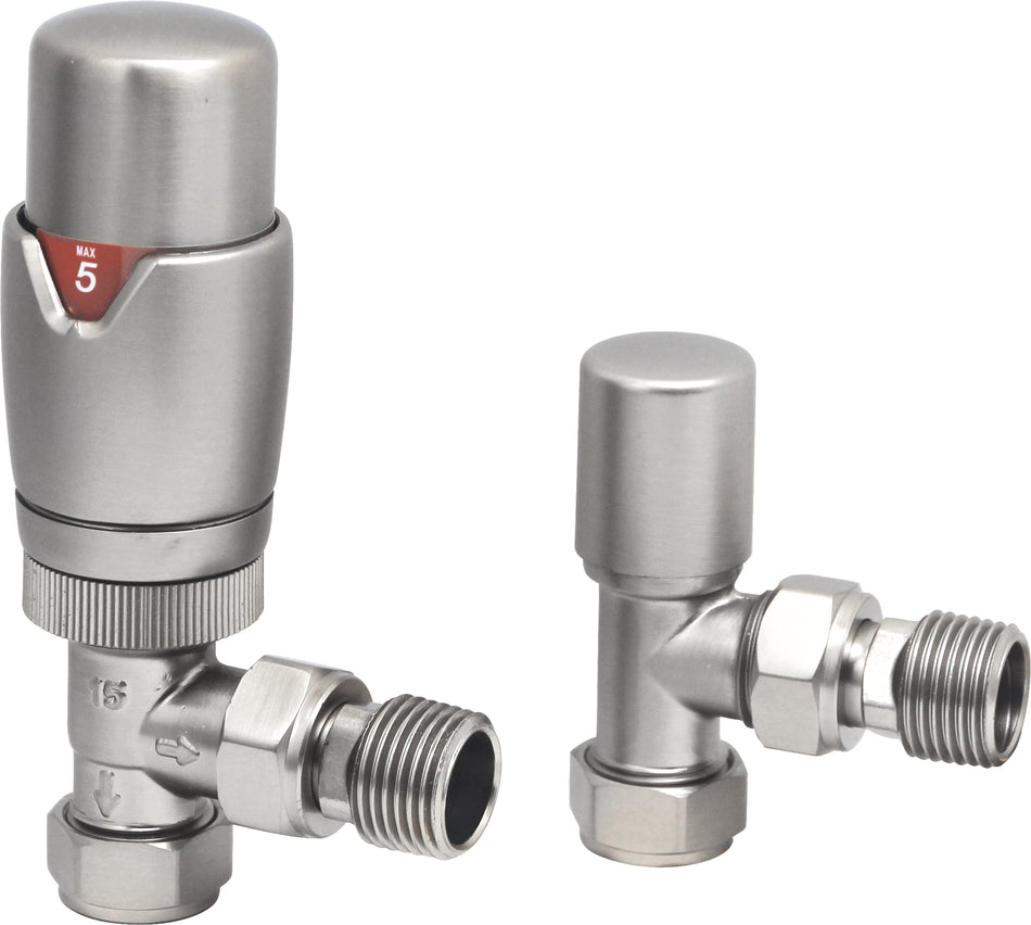 Thermostatic Radiator Valves - Modern Design - Angled Brushed Nickel