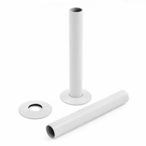 Solid Brass Radiator Pipe Sleeves 18mm x 130mm – Radiator Pipe Covers & Shroud Kit – White Pair