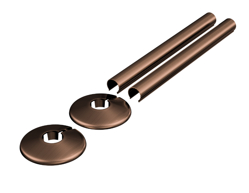 Brushed Bronze Radiator Pipe Covers & Collars 15mm x 200mm Length | 2 Pack Clip-On Metal Pipe Sleeves for Radiator Pipes