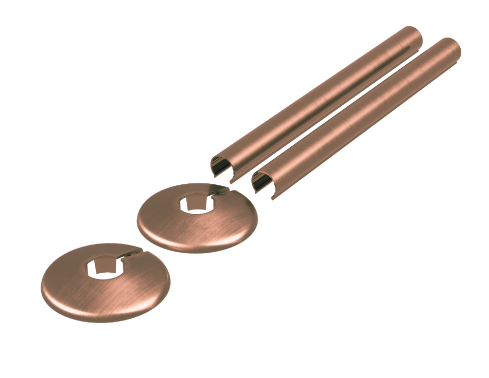 Antique Copper Radiator Pipe Covers & Collars 15mm x 200mm Length | 2 Pack Clip-On Metal Pipe Sleeves for Radiator Pipes
