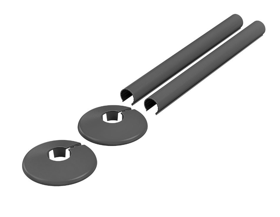 Anthracite Radiator Pipe Covers & Collars 15mm x 200mm Length | 2 Pack Clip-On Metal Pipe Sleeves for Radiator Pipes