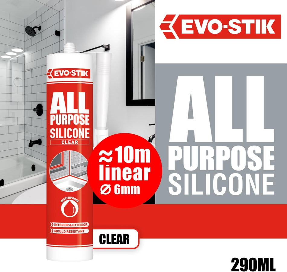 EVO-STIK 30613626 112896 All Purpose Flex Silicone Sealant Clear C20