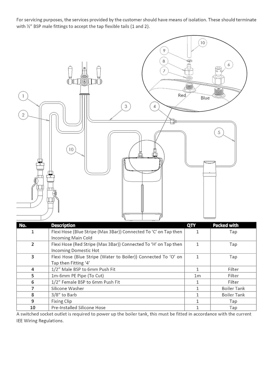 Instant Boiling Water Tap, 2.4L Boiler Unit & Carbon Water Filter -  Traditional Style - Chrome