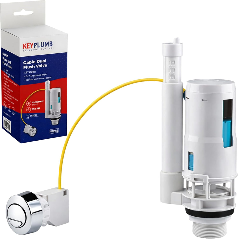 KeyPlumb 1.5" Cable Dual Flush Valve – 350mm Cable with 2" Outlet Adaptor | WRAS Approved