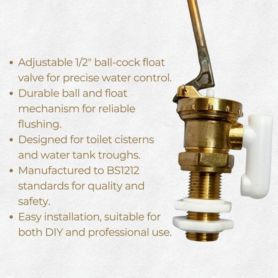 Adjustable 1/2" Part 2 Ball-Cock Float Valve with Ball for Toilet Cisterns & Water Tanks