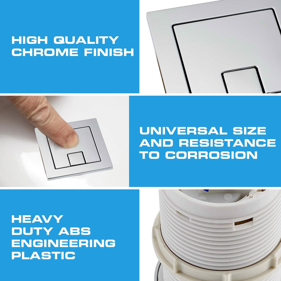 Toilet Flush Button Replacement - (Square 72mm – Chrome)