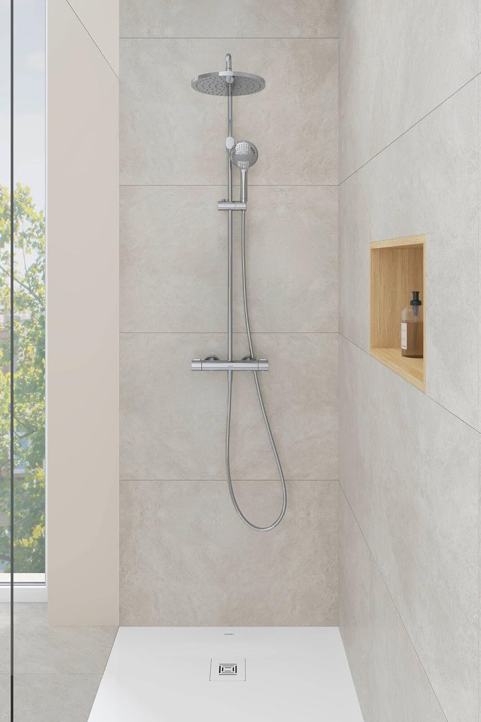 Duravit Shower System, Shower System with 3 Jet Types (Rain, Intense Rain, Soft Rain), Shower Head Angle Adjustable, Shower Set Easy to Clean, Hand Shower Bracket Height Adjustable, Chrome