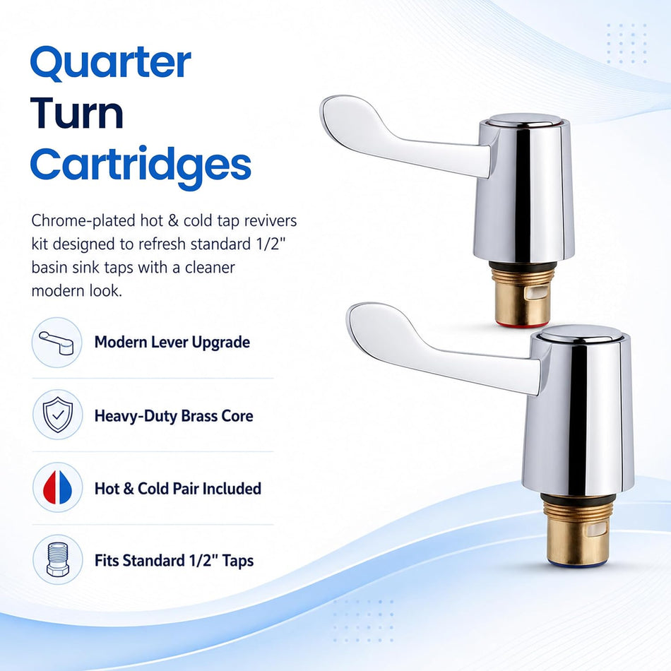 Tap Revivers Kit 1/2” Lever Head Basin Sink Taps Mixers Bidet Handles Quarter Turn Valves
