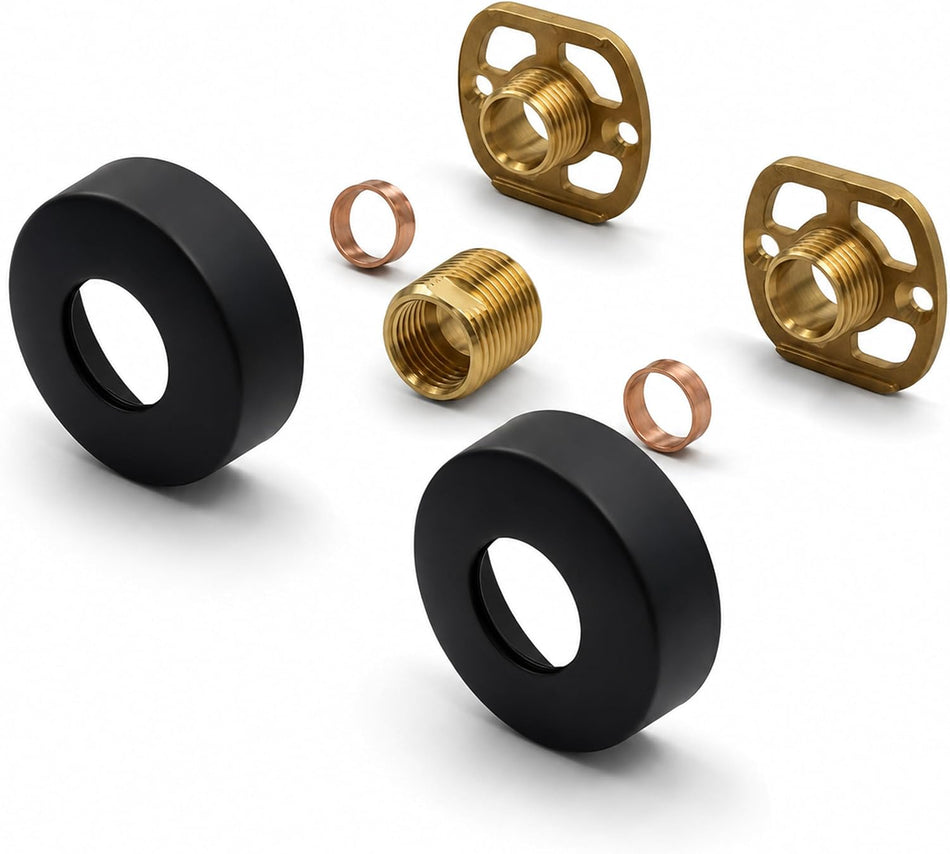 Matt Black Round Shower Mounting Kit – Bar Valve Fixing Kit Brackets with 3/4” BSP Connections