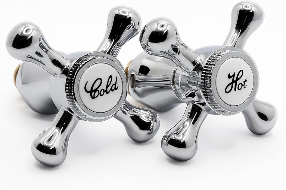 HOT & Cold Victorian Style Cross Head TAP TOP Covers Chrome Plated 1/2"
