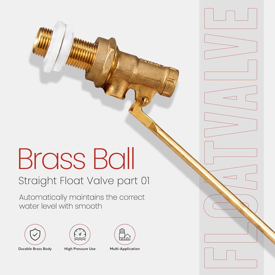 1/2" Brass Ball Straight Float Valve with Plastic Ball – High Pressure Part 1 Ball-Cock Inlet Valve for Toilet Cisterns