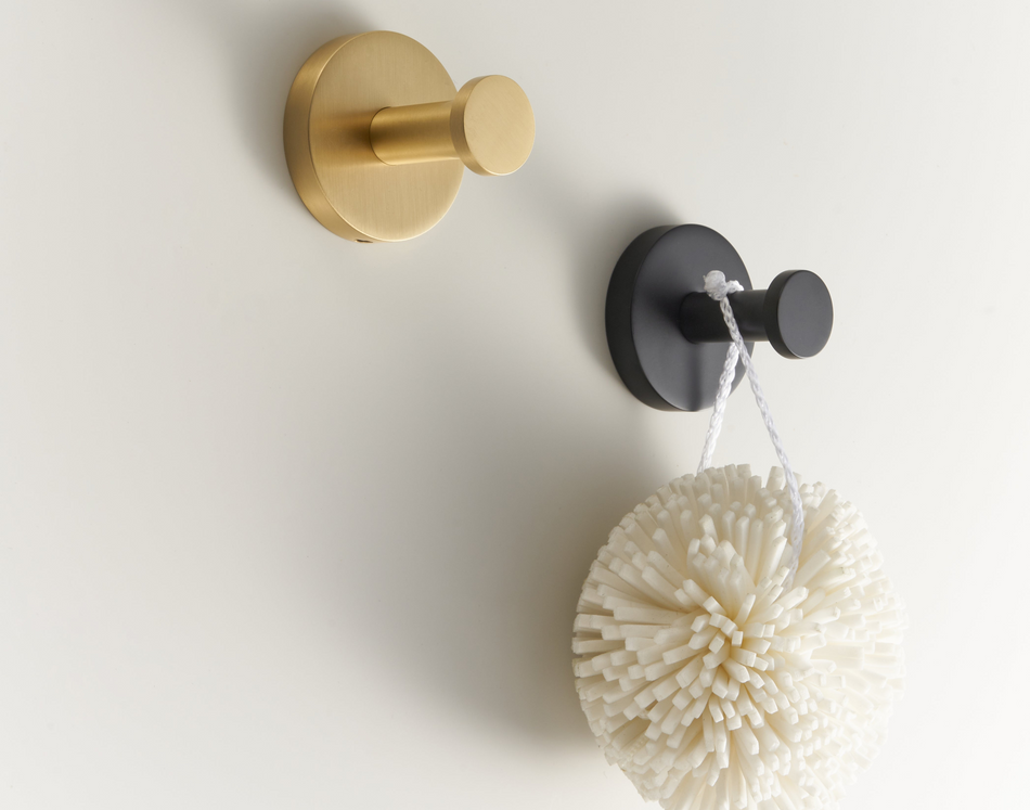 Pair of Bathroom Hooks, Brushed Brass Robe Hooks, Solid Brass Construction, Modern Wall Hooks