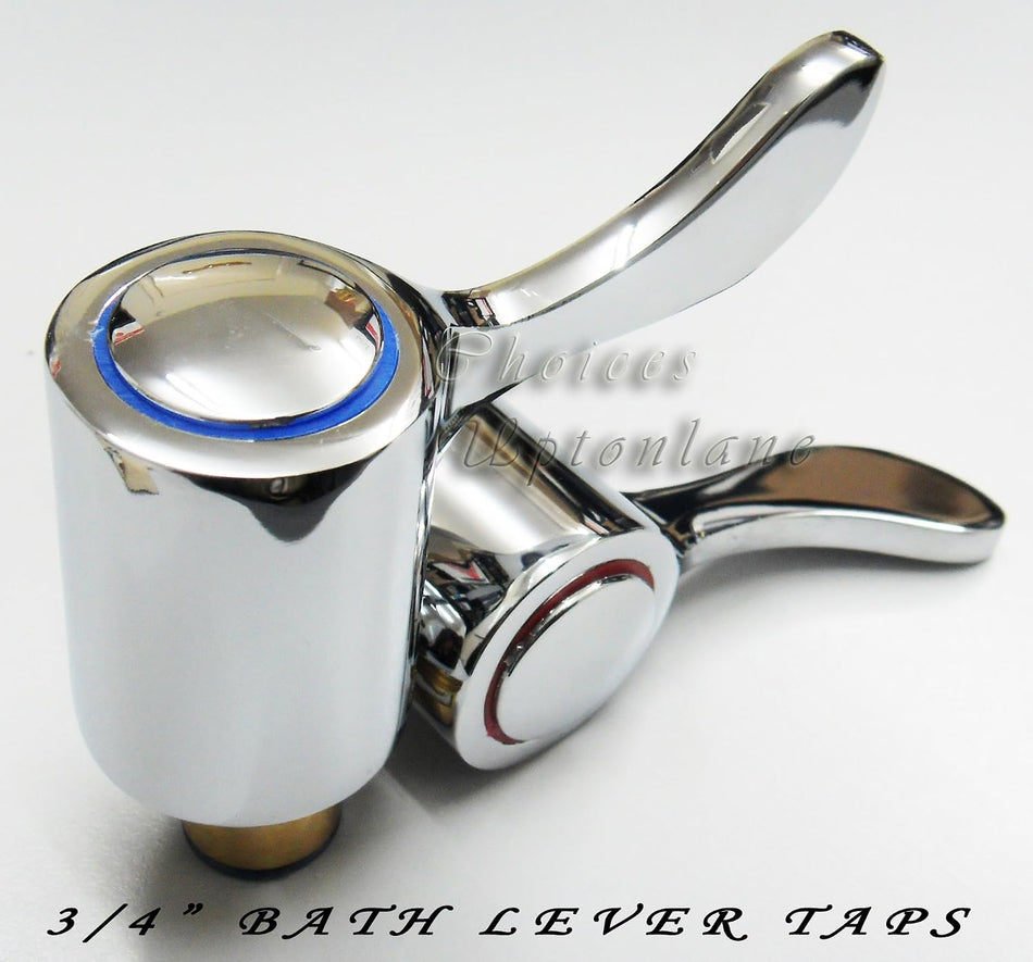 Replacement HOT & Cold 1/4 Turn 3/4" Bath Lever TAP TOP Head Covers Chrome Plated