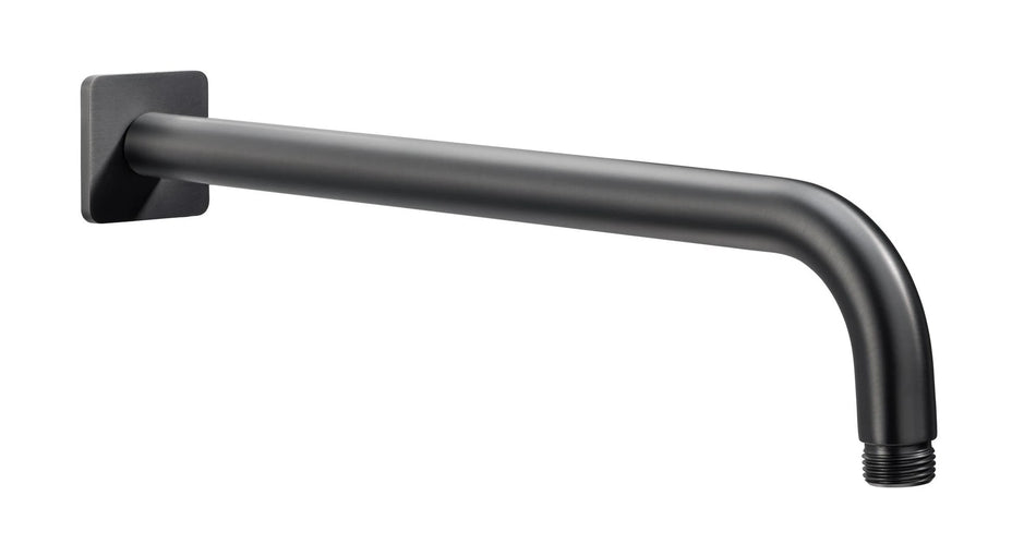 Gunmetal wall-mounted shower arm with square bracket and outlet thread