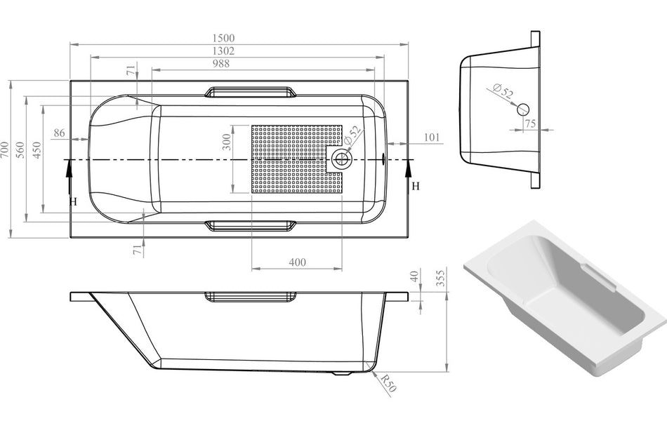 Beltimore Gripped 0TH Bath w/Legs