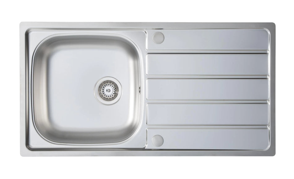 Stainless steel sink with single-lever mixer tap, rectangular bowl and drainer