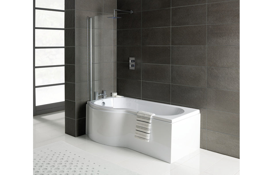 P-Shape 1700x700-850x410mm 0TH Shower Bath, Panel & Screen