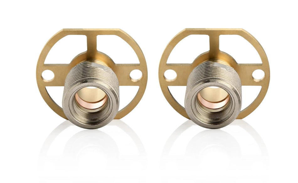 Pair of shower valve fast-fitting adapters with chrome-finish flanges and threaded ends