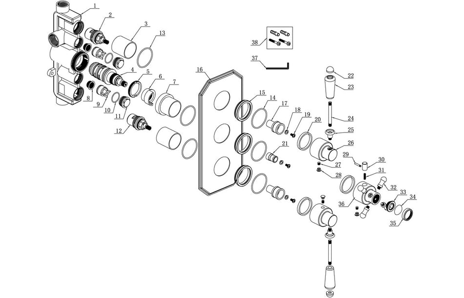 Barwick Traditional Lever Thermostatic Two Outlet Shower Valve - Chrome