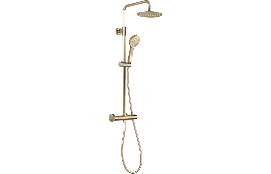 Round Thermostatic Bar Mixer w/Riser Kit - Brushed Brass