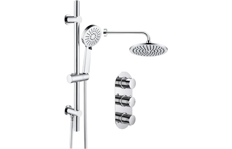 Aestro Shower Pack Four - Two Outlet Triple Shower Valve w/Riser & Overhead Kit - Chrome