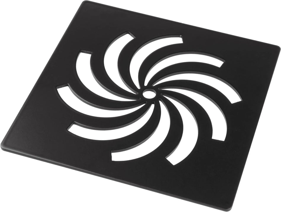 Matt black tray waste cover with spiral swirl grille