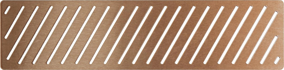 Linear tray waste cover, brushed bronze with long slotted openings