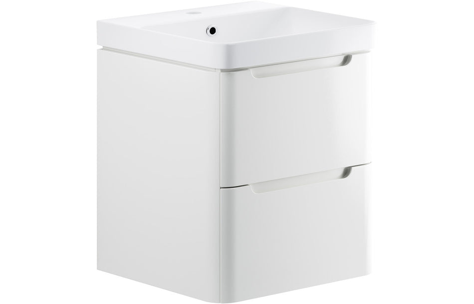 Lambra 605mm 2 Drawer Wall Hung Basin Unit - White Gloss