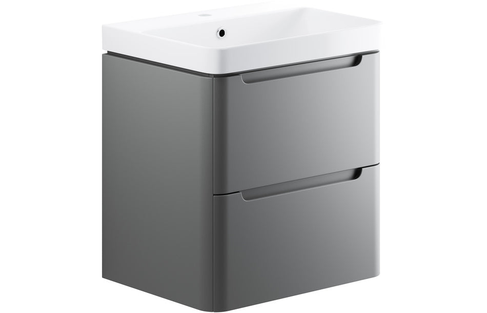 Excel Home Lambra 2 Drawer Basin Unit with Curved Ceramic Basin – Matt Gray