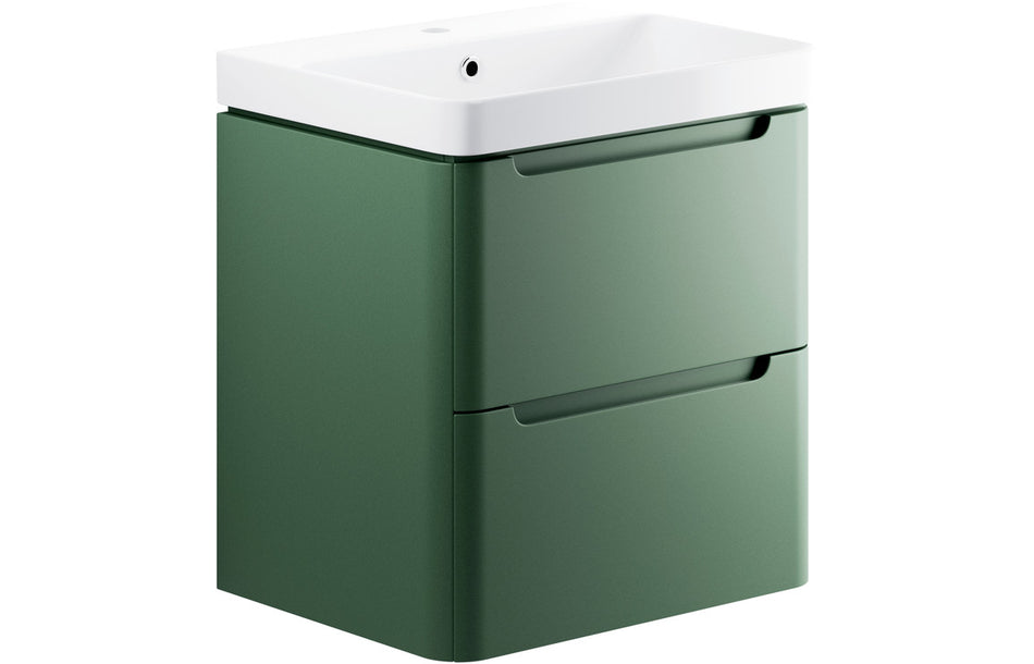 Excel Home Lambra 2 Drawer Basin Unit with Curved Ceramic Basin – Matt Sage Green