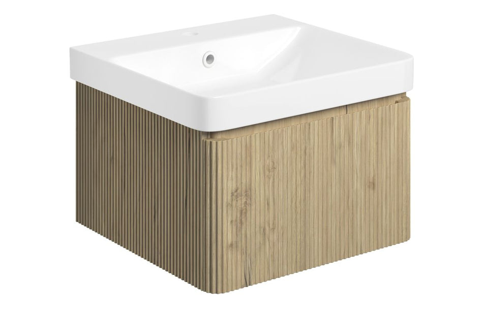 Kuba Wall Hung 1 Drawer Basin Unit & Basin - Textured Oak